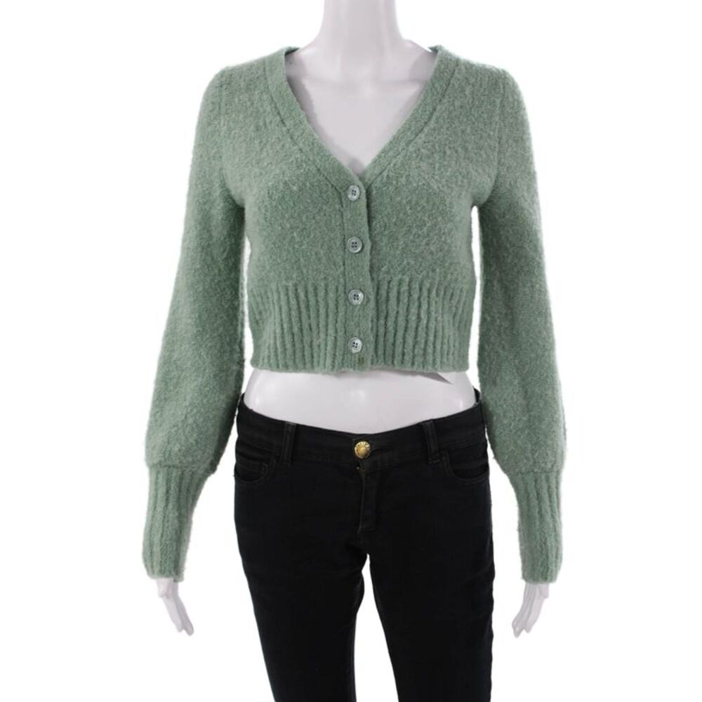 Nicholas Womens Green V-Neck Button Cardigan Long Sleeve Size S